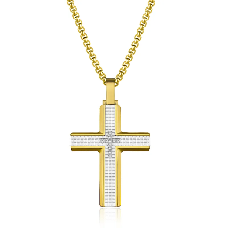 Father's Day Gifts Big Pave CZ Diamond Men's Crucifix Cross Pendant Necklace