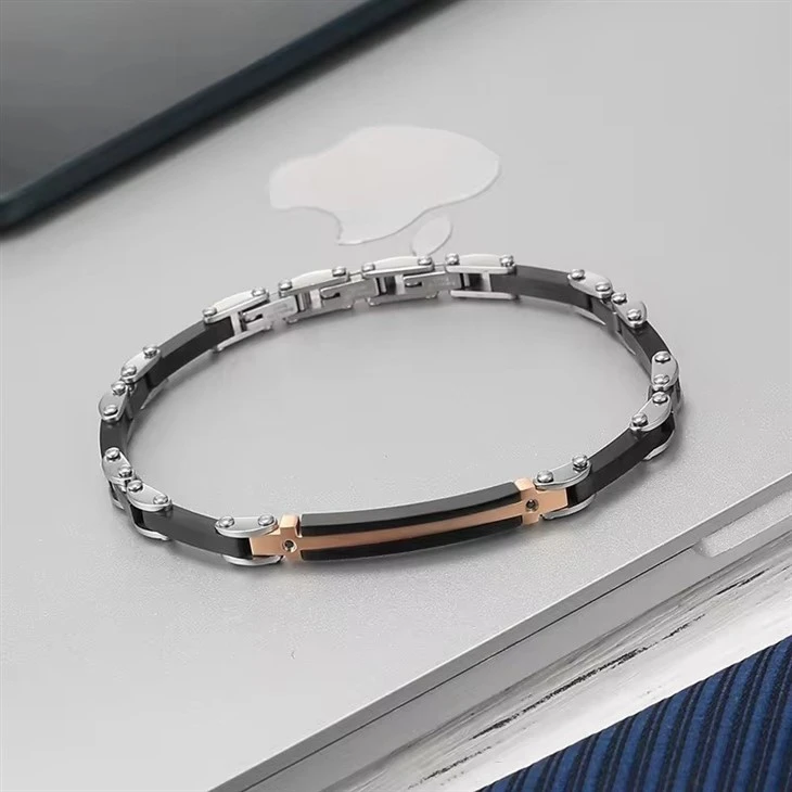 Fashion Black Ceramic Gold Plated Stainless Steel Man Bangle Bracelet Fashion Black Ceramic Gold Plated Stainless Steel Man Bangle Bracelet