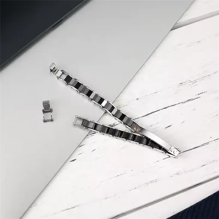 Fashion Jewelry Bracelet Custom Logo Black Ceramic Stainless Steel Bracelet Men