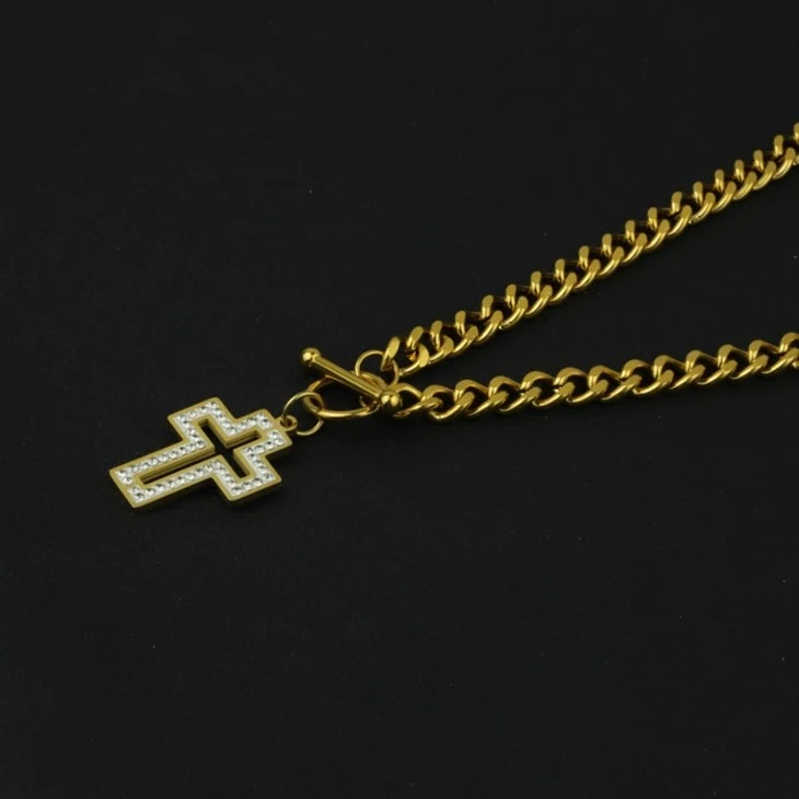 Hollow Cross Zircon Toggle Clasp Pendant Necklace high quality