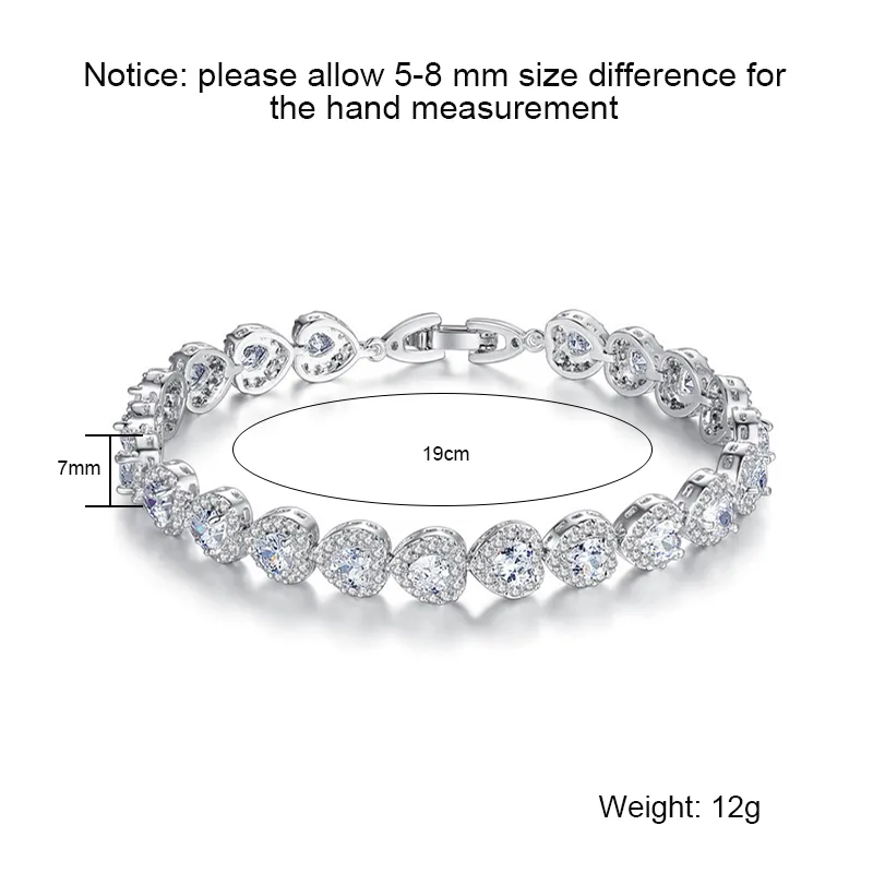Heart Cut Zircon Tennis Bracelet size detail Heart Cut Zircon Tennis Bracelet size detail