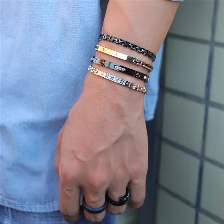 Stainless Steel 18k Gold Plated Fashion Zircon Bracelet For Men