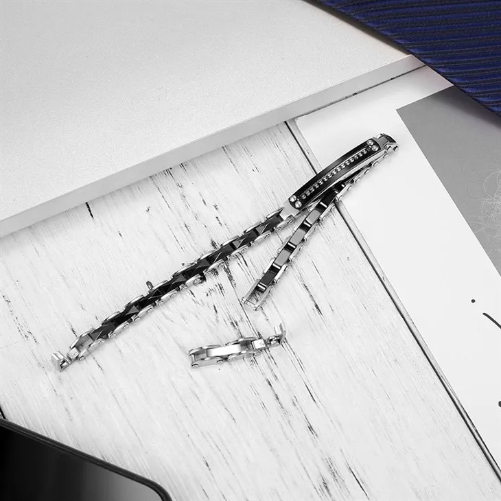 Zircon Rivet Ceramic Inlay Stainless Steel Bracelet For Men best Zircon Rivet Ceramic Inlay Stainless Steel Bracelet For Men best